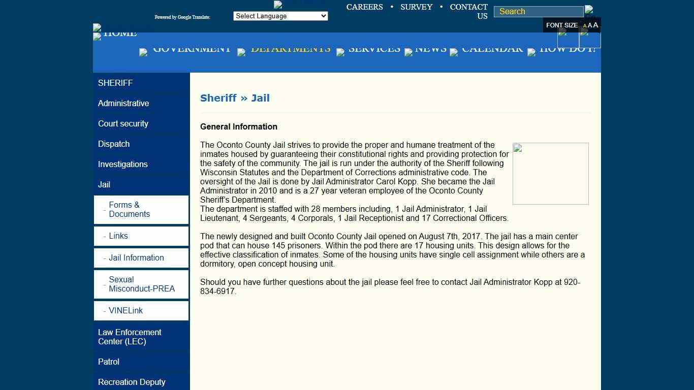 Oconto County » Departments » Sheriff » Jail