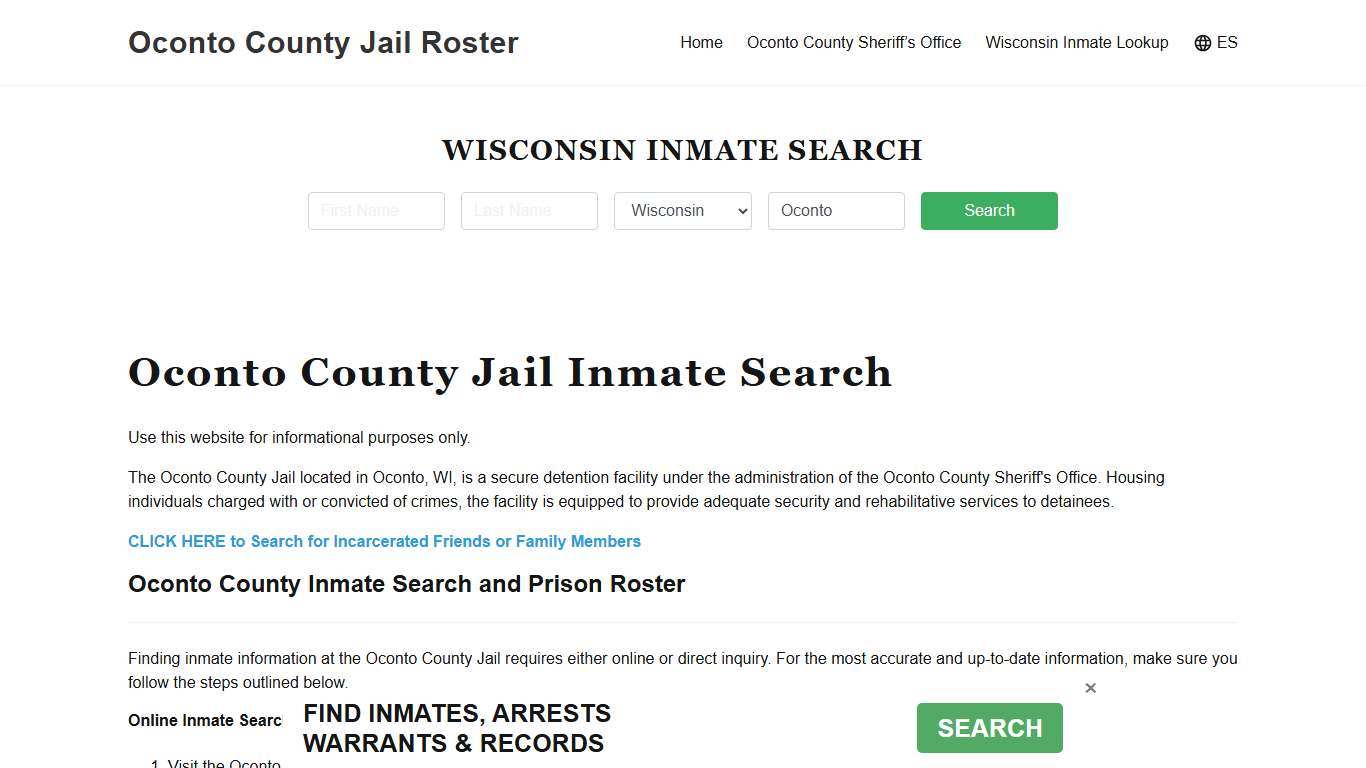 Oconto County Jail Roster Lookup, WI, Inmate Search