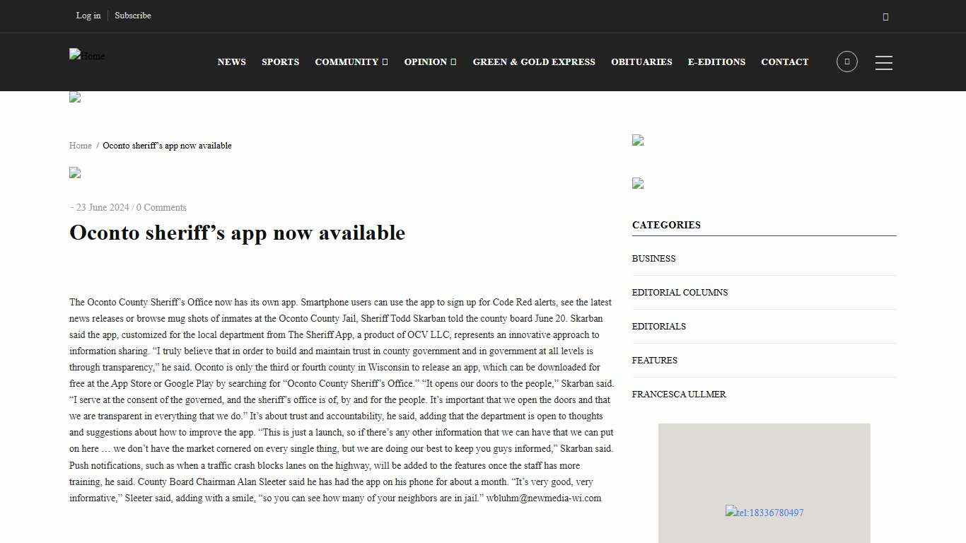Oconto sheriff’s app now available NEW Media Inc.